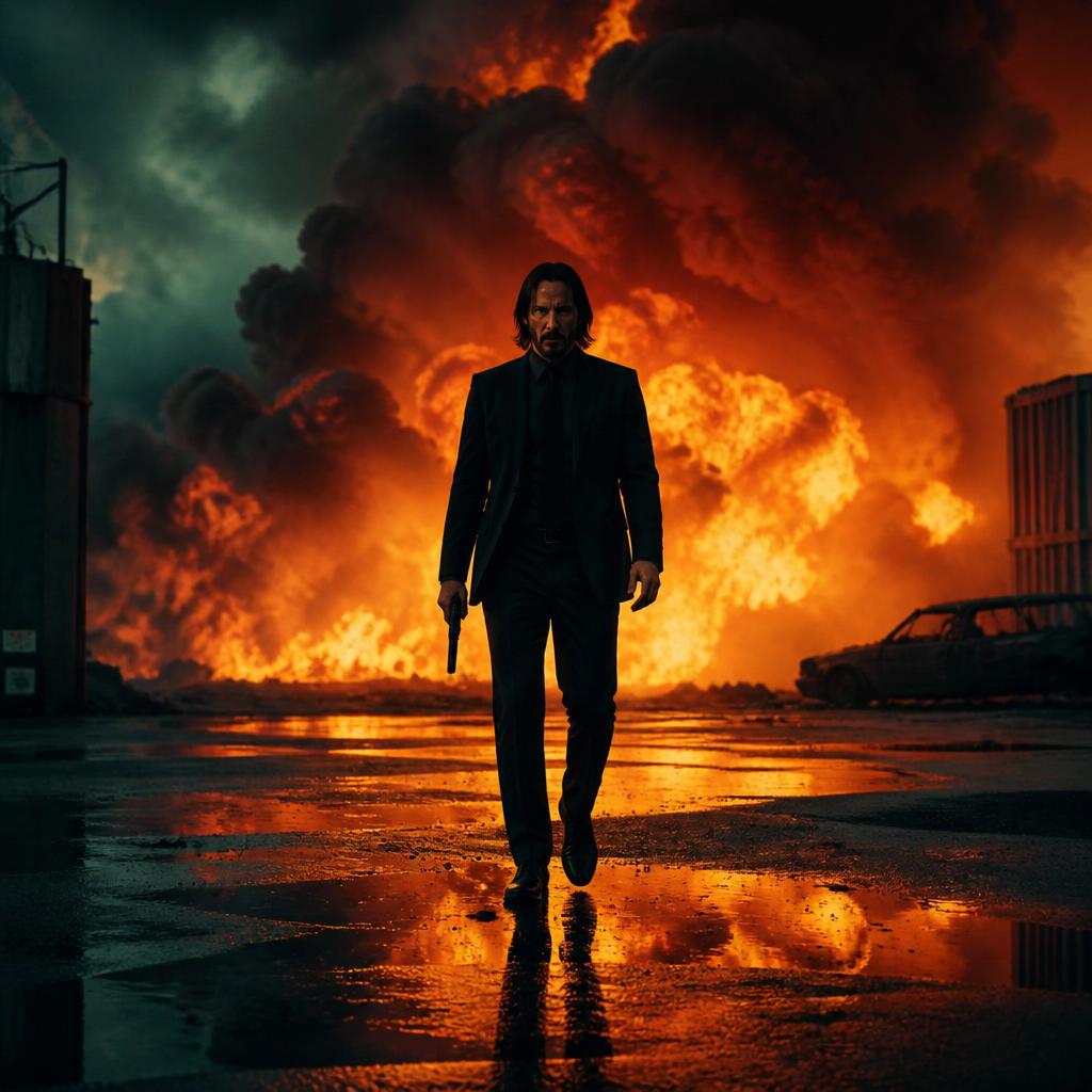 Cinematic Hollywood blockbuster action scene with explosion